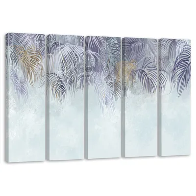 Produktbild von 5-teiliges leinwandbild palmenblätter 150x100 cm Feeby lila wandbild bereit zum aufhängen