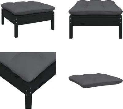 Produktbild von vidaXL Gartenhocker mit Anthrazit Kissen Schwarz Massivholz Kiefer - Gartenhocker - Hocker - Outdoor Hocker - Terrassenhocker