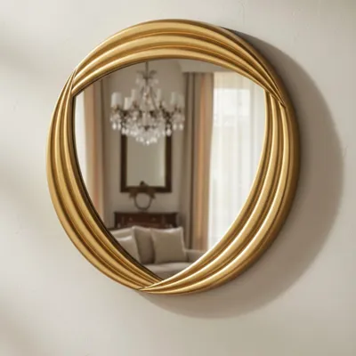 Produktbild von MO.WA Wandspiegel Spiegel Rund Blattgold handgefertigt Ø 80 cm Runder Dekospiegel mit Holzrahmen vergoldet Flurspiegel Badezimmerspiegel Schlafzimmer