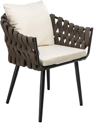 Produktbild von CLP Gartensessel Naxos mit Armlehne aus Seilgeflecht Taupe bis 150 kg belastbar creme, KI-generiertes Bild