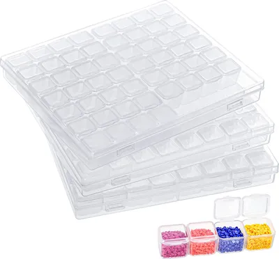 Produktbild von Kurtzy 3-er Pack Diamond Painting Aufbewahrungsbox aus Kunststoff - 168 Fächer Transparente Organiser Boxen - Behälter Set zum Basteln, Sticken, DIY