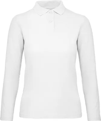 Produktbild von B&C PWI13 | Damen Long Sleeve Polo ID.001 / 100 % Baumwollpiqué - Farbe: White - Größe: XL
