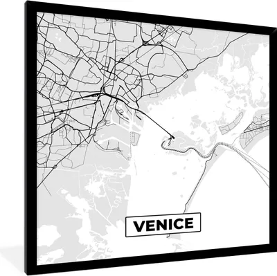 Produktbild von MuchoWow® Gerahmtes Poster Venedig - Stadtplan - Karte - Schwarz und weiß 40x40 cm - Poster mit Schwarzem Bilderrahmen Wandposter Rahmen Foto Bilder - Mit Rahmen - Wanddekoration Schlafzimmer