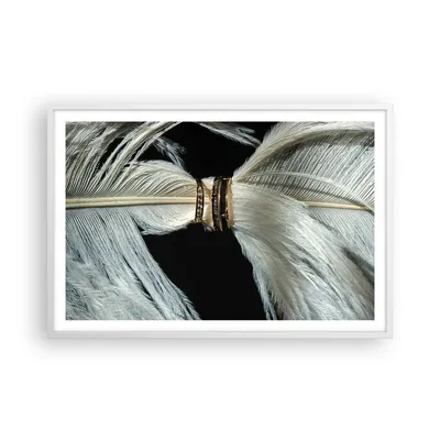 Produktbild von Gerahmtes Poster - Weißer Rahmen - Feder Romantik Ehe - 91,5x61 cm - Wand Bild - Wanddeko - Wandbilder - Kunstposter - Wandposter - Bilderrahmen - Bilder - Kunstdruck Wanddekoration - P2WAA91x61-4909