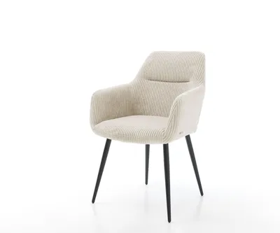 Immagine prodotto di DELIFE Sedia da pranzo Pejo-Flex Cord Beige, base a 4 gambe coniche nere, imbottitura in molle insacchettate