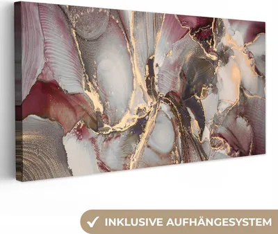 Produktbild von MuchoWow® - Leinwandbilder - Gold - Marmor - Lila, Wandbild, Wanddeko Bilder Wohnzimmer, 40x20 cm