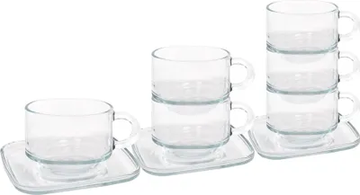 Produktbild von LAV 12-teiliges gemütliches Stapelglas-Kaffeetassen- und Untertassen-Set – 270 ml