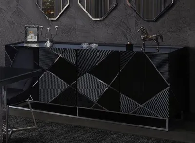 Immagine prodotto di Casa Padrino credenza nero / argento 220 x 53 x h. 86 cm - Credenza per soggiorno a 4 ante - Mobili