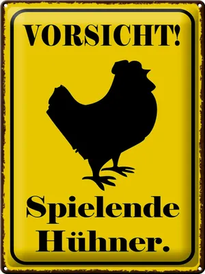 Produktbild von Blechschild Vorsicht spielende Hühner, 40x30 cm, Blechschilder Spruch Hühner Tier Ei