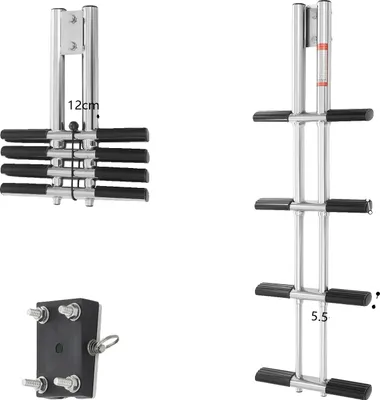 Produktbild von Teleskopleiter, 4 Stufen, 408 kg Tragfähigkeit, Edelstahl, klappbares Design, kompakte Größe