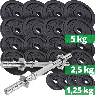 Produktbild von ScSPORTS® Kurzhanteln - 2er Set, 70 kg, 2 Kurzhantelstangen, mit Gewichten (8x5kg, 8x2,5kg, 4x1,25kg), 30mm, Gusseisen, Sternverschluss - Kurzhantelset, Hantelset, Home Gym, Fitness, Training