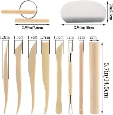 Produktbild von Keramik- und Porzellan-Modellierkunst-Gesamtpaket mit Holzgriffen - Polymer-Klebstoff - Polieren und Formgebung
