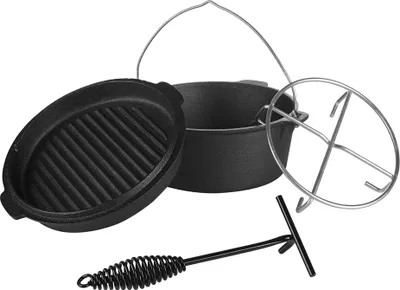Zdjęcie produktu dla Mucola Dutch Oven z podnośnikiem pokrywy Potjie BBQ żeliwny garnek żeliwny garnek do gotowania garnek do gotowania grill kempingowy - 4,2 L