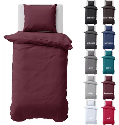 Produktbild von Bettwäsche 155x220 cm Bettbezug 100%Baumwolle Renforce Einfarbig Bettgarnitur Set Bordeaux 2 teilig