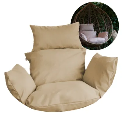 Produktbild von Hängesessel Kissen, Polster für Polyrattan / Rattan Hängeschaukel, Hängekorb, Schaukel Korb, Nur Kissen, Rückenkissen - hellgrau - beige
