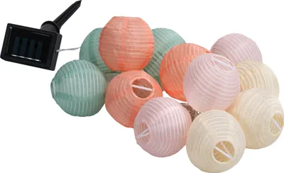 Produktbild von Dehner Solar Lichterkette Lampion, mit 12 LED-Lämpchen, Lichtfarbe warmweiß, Länge 220 cm, Kunststoff / Nylon, bunt