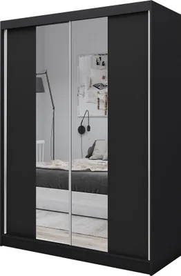 Produktbild von Masseno Schiebetürenschrank LUCENZA 160/216/61 cm 2-türig Schlafzimmer Schrank Kleiderschrank mit Spiegel Schwarz
