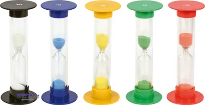 Image de EDUPLAY 120601 Set de sabliers grand, Ø 5,5 cm, 15 cm de haut, 30 sec, 1, 3, 5, 10 min, multicolore, 5 pièces (1 set)