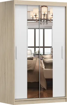 Produktbild von Kleiderschrank mit Spiegel Schwebetürenschrank 2-türig Schrank mit Einlegeböden und Kleiderstange Schiebtüren Schlafzimmer Wohnzimmerschrank 120x200x61 cm -Kleiderschrank NOAH 01 Somona + Weiß