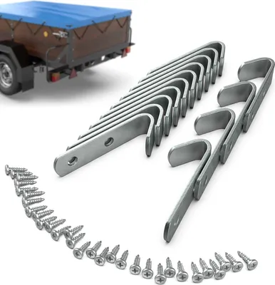 Immagine prodotto di Ganci per teloni Tarpofix® con viti (20 pz.) - Ganci per reti 50x13x2,5 mm in acciaio zincato - Ganci per rimorchi per il fissaggio di teloni per rimorchi e reti per rimorchi - Ganci per tiranti