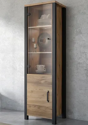 Produktbild von Masseno Vitrinenschrank OLIVIERO 191 x 56 cm Modern Wohnzimmer Vitrine mit Tür Braun / Braun