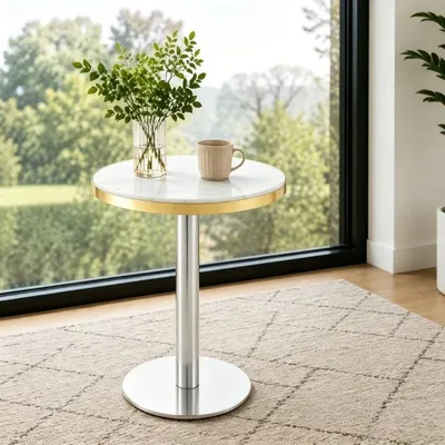 Produktbild von STILVORA Beistelltisch rund, Couchtisch mit Marmoroptik-Tischplatte, Wohnzimmertisch mit Edelstahlgestell und stabilem Sockel,Kaffeetisch