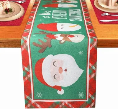 Produktbild von Weihnachtstischdeko grün Schneemann Leinen Tischläufer