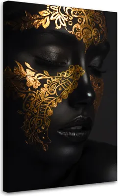 Produktbild von Leinwandbild Frauengesicht in Gold 40x60 Feeby Schwarz bild für die wand bereit zum aufhängen