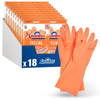 Immagine prodotto di Guanti per la pulizia Spontex Feeling, confezione da 18 paia, ideali per tutte le attività di pulizia che richiedono delicatezza