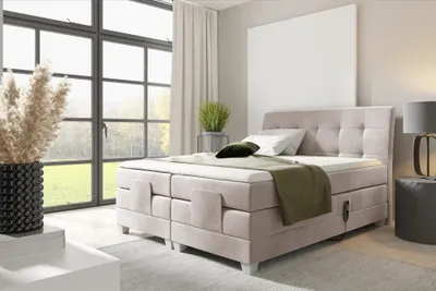 Produktbild von MEBLINI Boxspringbett Elektrisch Verstellbar - Gepolstert Doppelbett mit Matratzen und Toppers - Polsterbett - Bett mit Kopfteil - DANTE - 140x200 - H3/Beige Samt