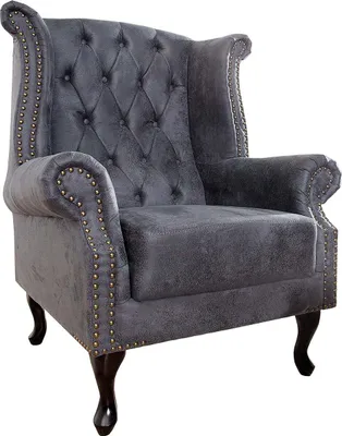 Produktbild von Ohrensessel CHESTERFIELD Antik-Look Microfaser grau