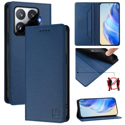 Produktbild von Lederhülle für Xiaomi 15T Pro Hülle Flip Brieftasche Kartenfächern Ständer Schutzhülle Blau