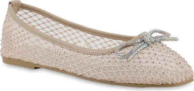 Produktbild von VAN HILL Damen Klassische Ballerinas Strass Schleife Glitzer Schuhe 841693, Farbe: Beige, Größe: 40
