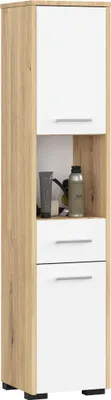 Produktbild von Akord Badezimmer-Hochschrank 1 Tür 1 Schublade 1 Offene Nische Rzemieślnik/Weiß 30X30X85 Cm