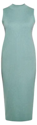 Produktbild von Damen figurbetontes ärmelloses Rippstrick Rollkragenkleid in Aqua, Größe XL