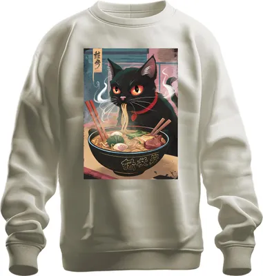 Immagine prodotto di Black Cat Ramen Noodle Soup Japanese Kawaii Anime Neko Chibi Unisex Felpa Pullover, Naturale, 3XL