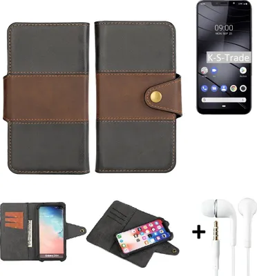 Produktbild von K-S-Trade Handyhülle Schutzhülle Bookstyle Wallet-Case kompatibel mit Gigaset GS195 + earphones Bumper rundumschutz schwarz-braun 1x