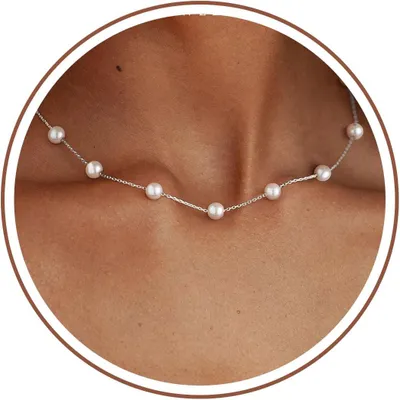 Produktbild von Choker Halskette mit Perlen, 14k vergoldet, Blumenanhänger, für Hochzeiten