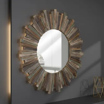 Zdjęcie produktu dla Lustro ścienne 90 cm drewniane lustro dekoracyjne lustro shabby brązowe lustro wiszące lustro do przedpokoju