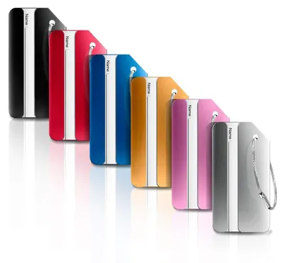Produktbild von 6 Stück Kofferanhänger Aluminium mit Adressschild 6 Farben 8x4 cm