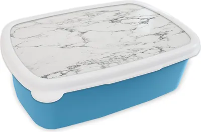 Produktbild von KitchenYeah® Lunchbox Brotzeit Brotdose 17x11 cm Schwarze Muster durch weißen Marmor Kinder Brotzeitdose - Lunch - Kunststoff  - Brotbüchse - Sandwichbox - Lunchbox für Kinder