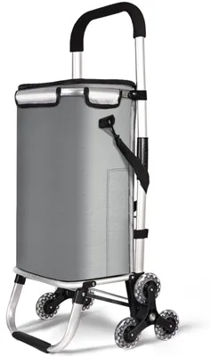 Immagine prodotto di Carrello della spesa in alluminio VOUNOT® con funzione di salita scale, carrello pieghevole, con 6 ruote e scomparto refrigerato, impermeabile, 50 L, grigio