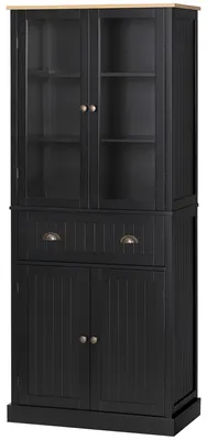 Produktbild von Kš¹chen-Sideboard/Aufbewahrungsschrank mit 4 Tš¹ren (2 Glastš¹ren und 1 Schublade) und verstellbaren Einlegeb?den šC schwarz