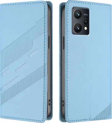 Produktbild von Hülle für Realme 9 4G, Kunstleder Brieftaschen Handyhülle mit Kartenfach und Standfunktion Hellblau