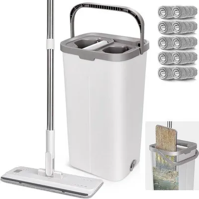 Productafbeelding van Famanu Mopset met emmer, dweil en 10 microvezeldoeken - Wit