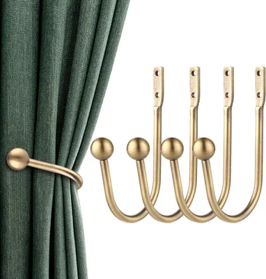 Immagine prodotto di Gancio per tenda da parete - Set da 4 - Supporto per tenda - Gancio a "embrasse" - Stile retrò - Ottone anticato