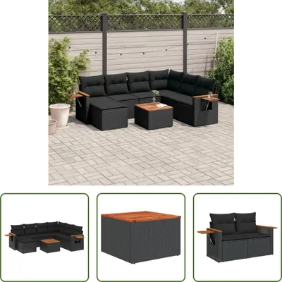 Produktbild von The Living Store 8-tlg. Garten-Sofagarnitur mit Kissen Schwarz Poly Rattan