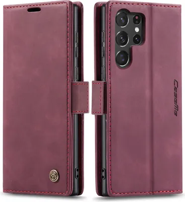 Produktbild von Galaxy S23 Ultra Hülle, Retro Kunstledertasche mit Standfunktion Schutzhülle für Samsung Galaxy S23 Ultra Rot
