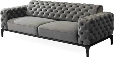 Produktbild von Sofa 3 Sitzer Dreisitzer Sofas Stoff Grau Wohnzimmer Chesterfield Neu
