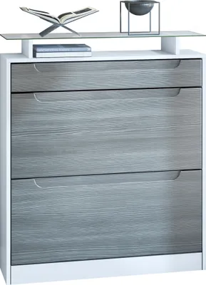 Produktbild von Vladon Schuhschrank Fiesta, Weiß matt/Avola-Anthrazit/Avola-Anthrazit Schuhkipper für 16 Paar Schuhe mit 2 Klappen (89 x 104 x 23 cm)